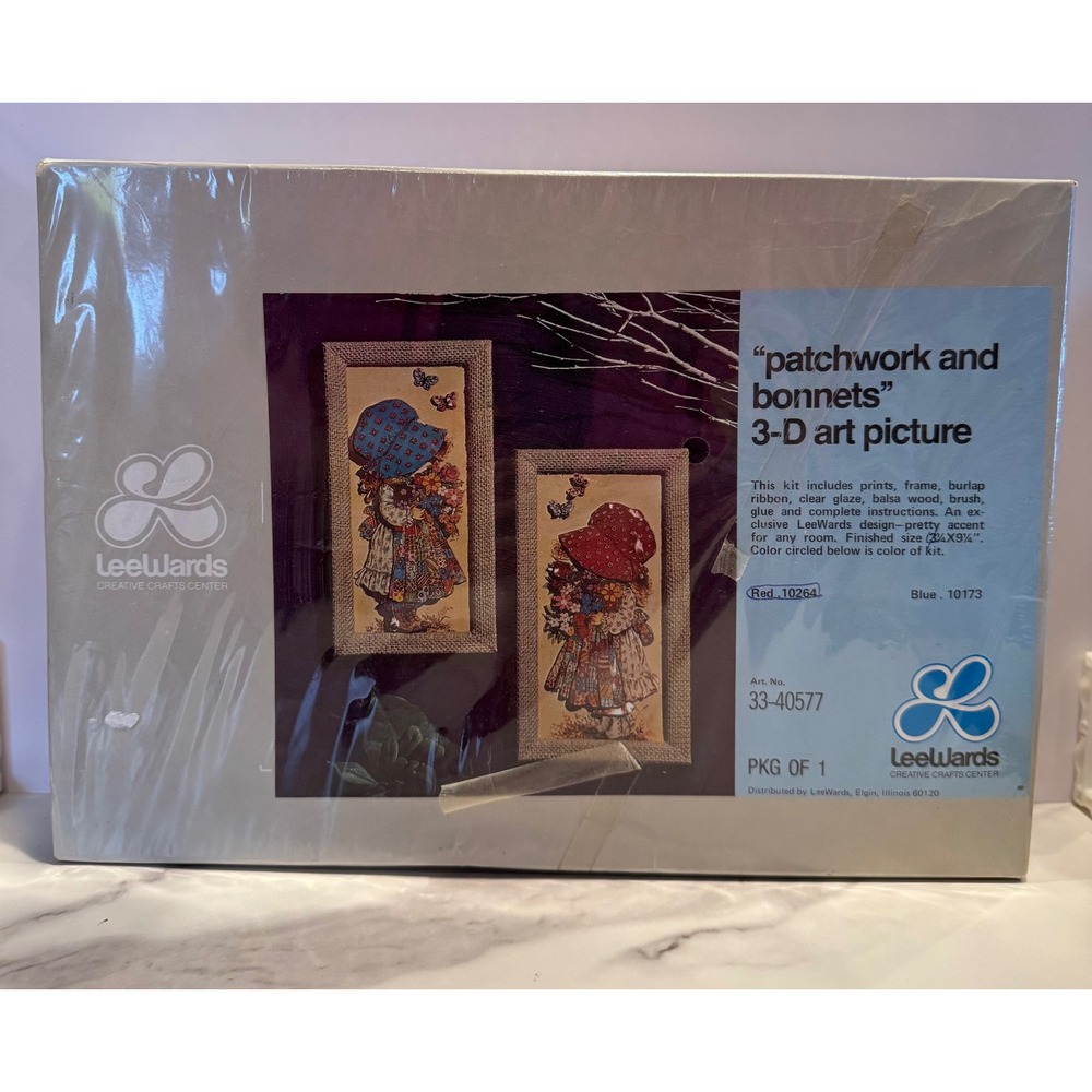 Vintage LeeWards Patchwork and Bonnets 3-D Art Picture Kit Red 33-40577 Sealed